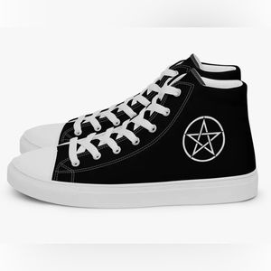 Pentagram Symbol Custom Print Black High Tops Canvas Shoes - Sz 9 - NIB!